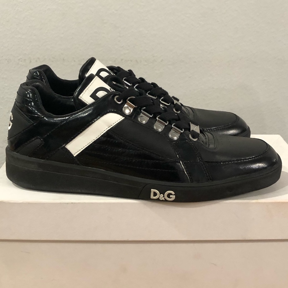 D&G Men's Black Leather Sneakers